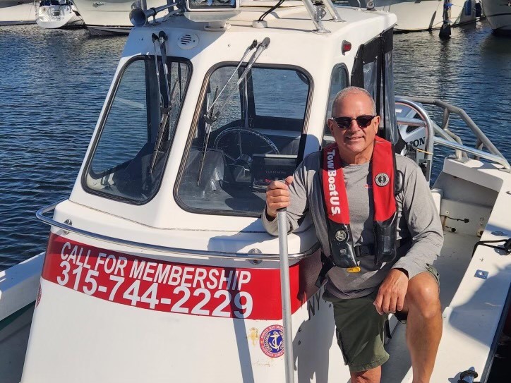 Capt. Kurt Gradel helms TowBoatUS Sodus Bay’s 23-foot Maritime Patriot response vessel.